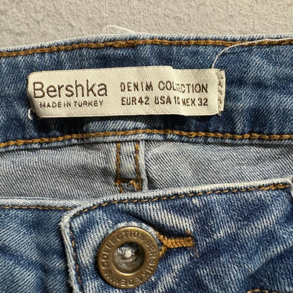 Bershka Distressed Super Skinny Jeans Womens Size 10 Blue Denim Ripped