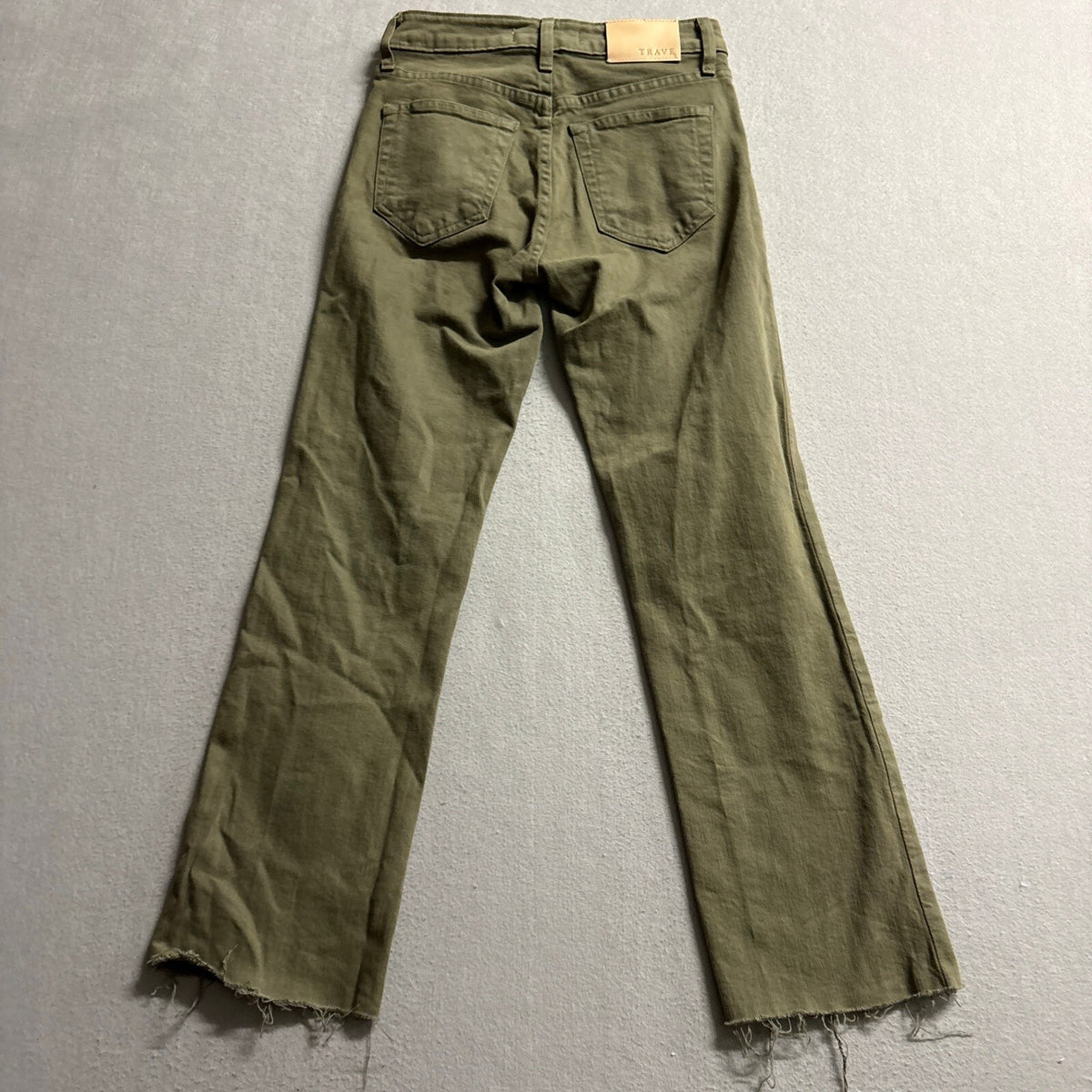 Trave Denim Colette Green Tambourine Jeans Womens Size 25 Raw Hem Made in USA