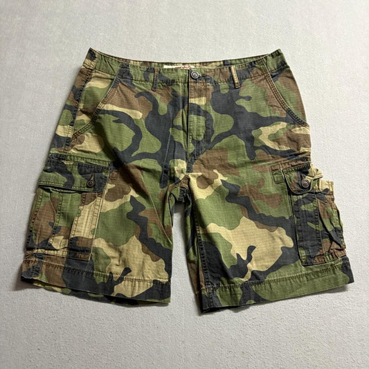Arizona Jean Co Mens Cargo Shorts Size 36 Green Camouflage Cotton Ripstop