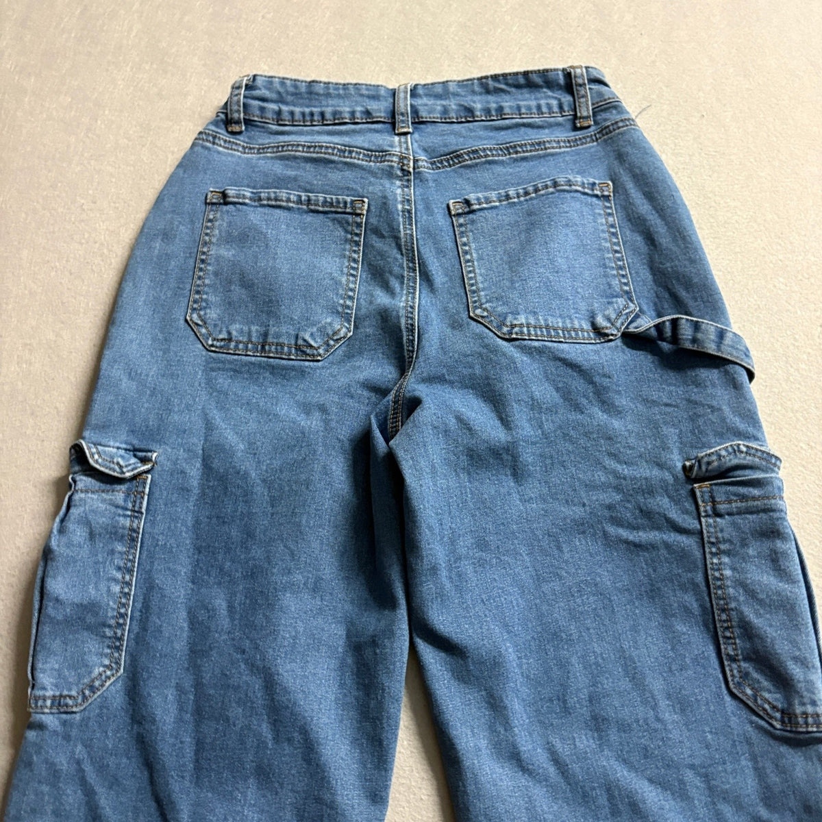 Wax Jean Collection Cargo Jeans Womens 1/25 Blue Denim Utility Carpenter Pants
