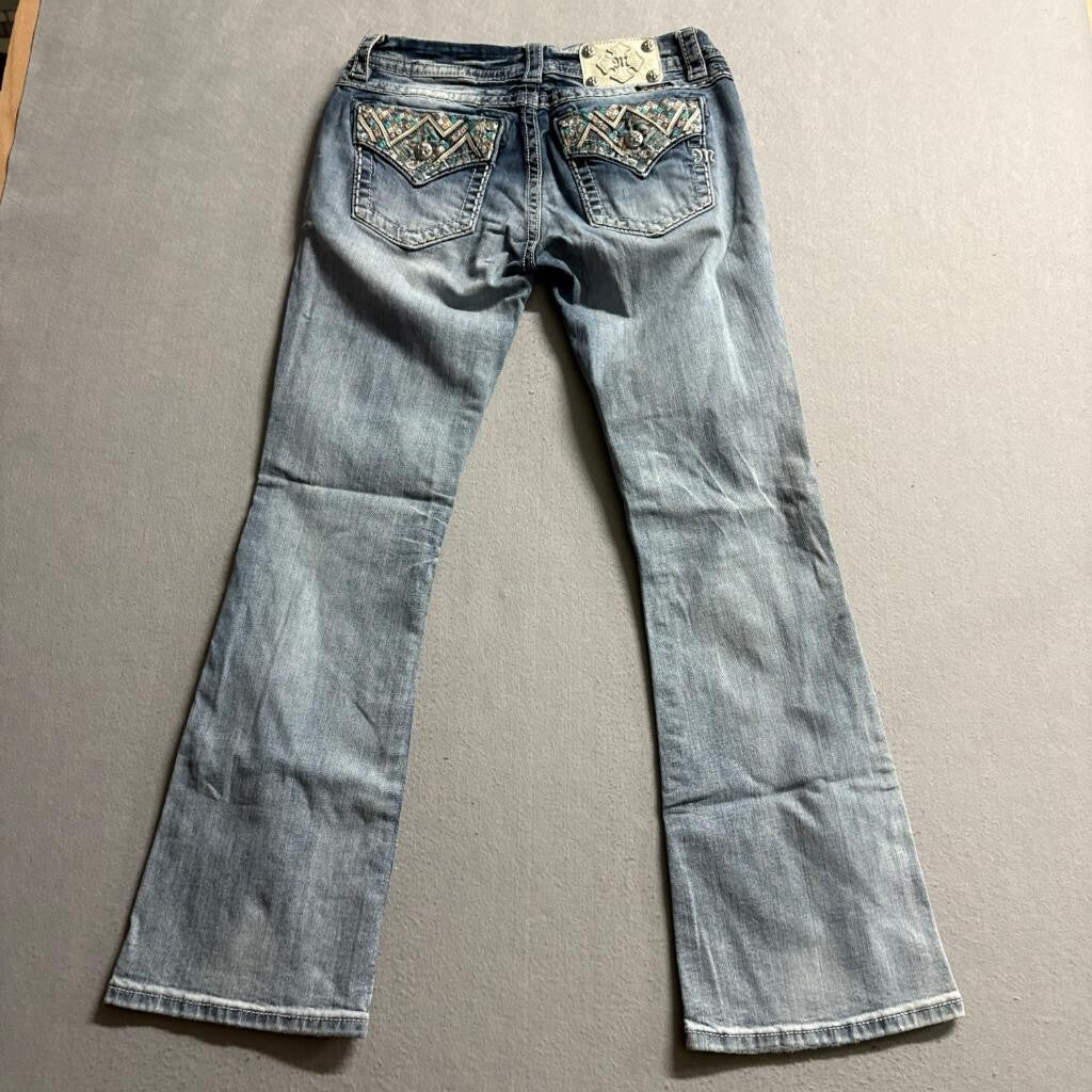 Miss Me Signature Bootcut Jeans Womens 29 Medium Wash Embroidered Flap Pocket
