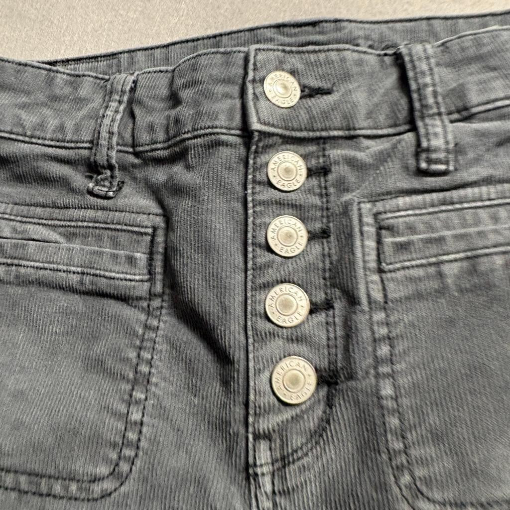 American Eagle Corduroy Pants Womens 4 Gray High Rise Flare Button Fly Stretch