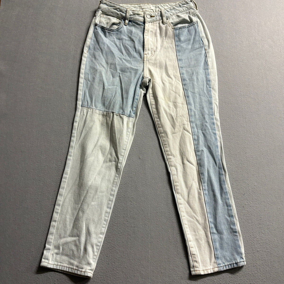 PacSun Womens Two Tone Patchwork Mom Jeans Blue High Rise Straight Leg Size 26