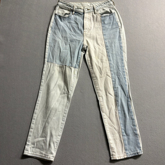 PacSun Womens Two Tone Patchwork Mom Jeans Blue High Rise Straight Leg Size 26