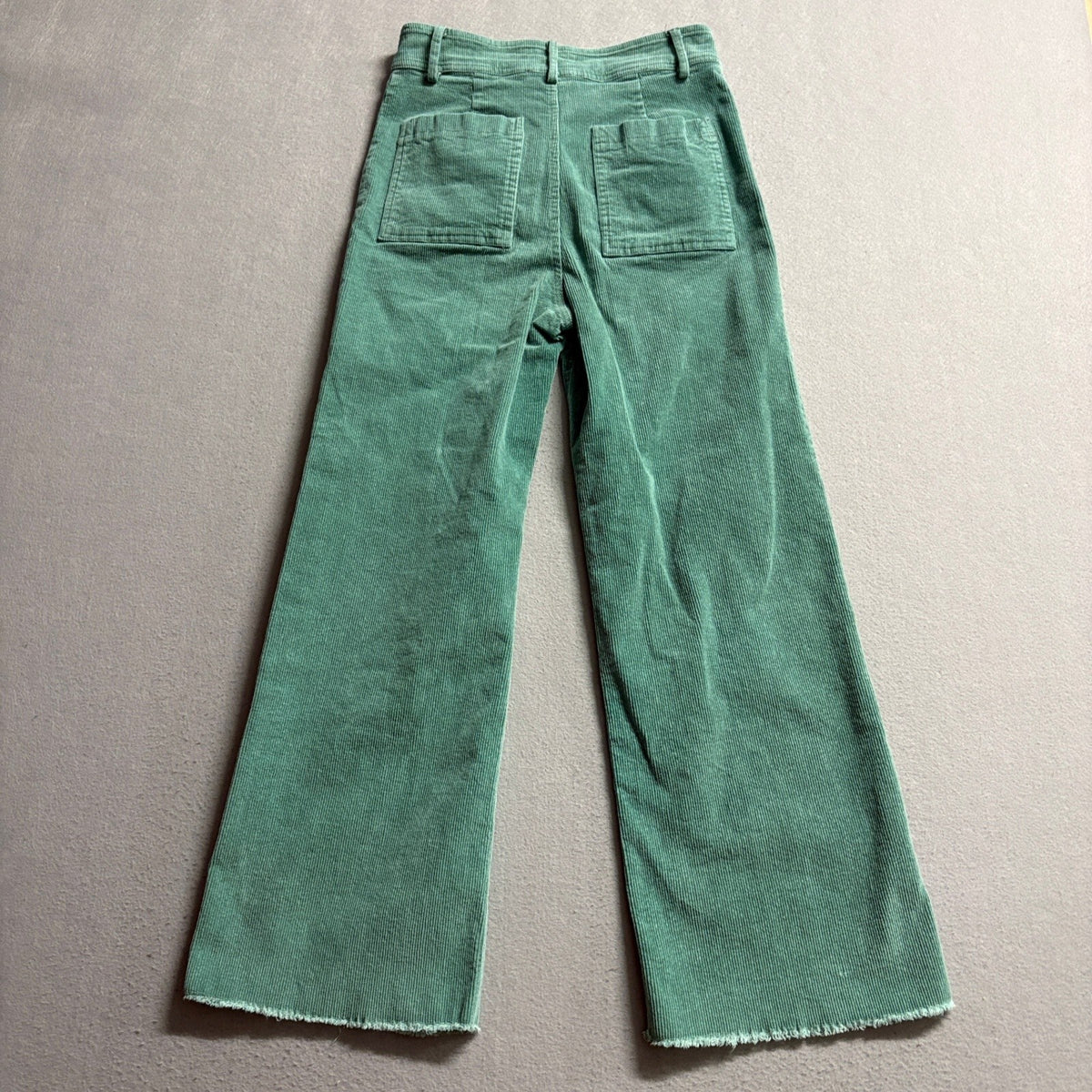 Miss Love Green Corduroy Wide Leg Pants Womens Size S Raw Hem High Rise Patch