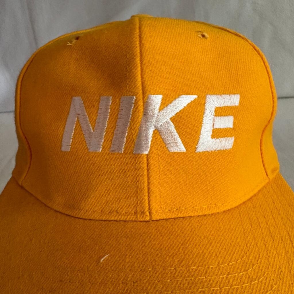 Vintage Nike Spellout Snapback Hat Yellow Kee & Ed Made in China Cap