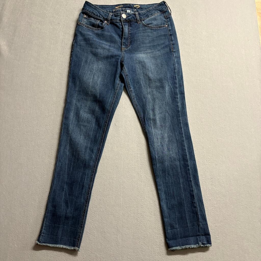Seven7 Slim Jeans Womens Size 6 Blue Denim Frayed Raw Hem Stretch Mid Rise