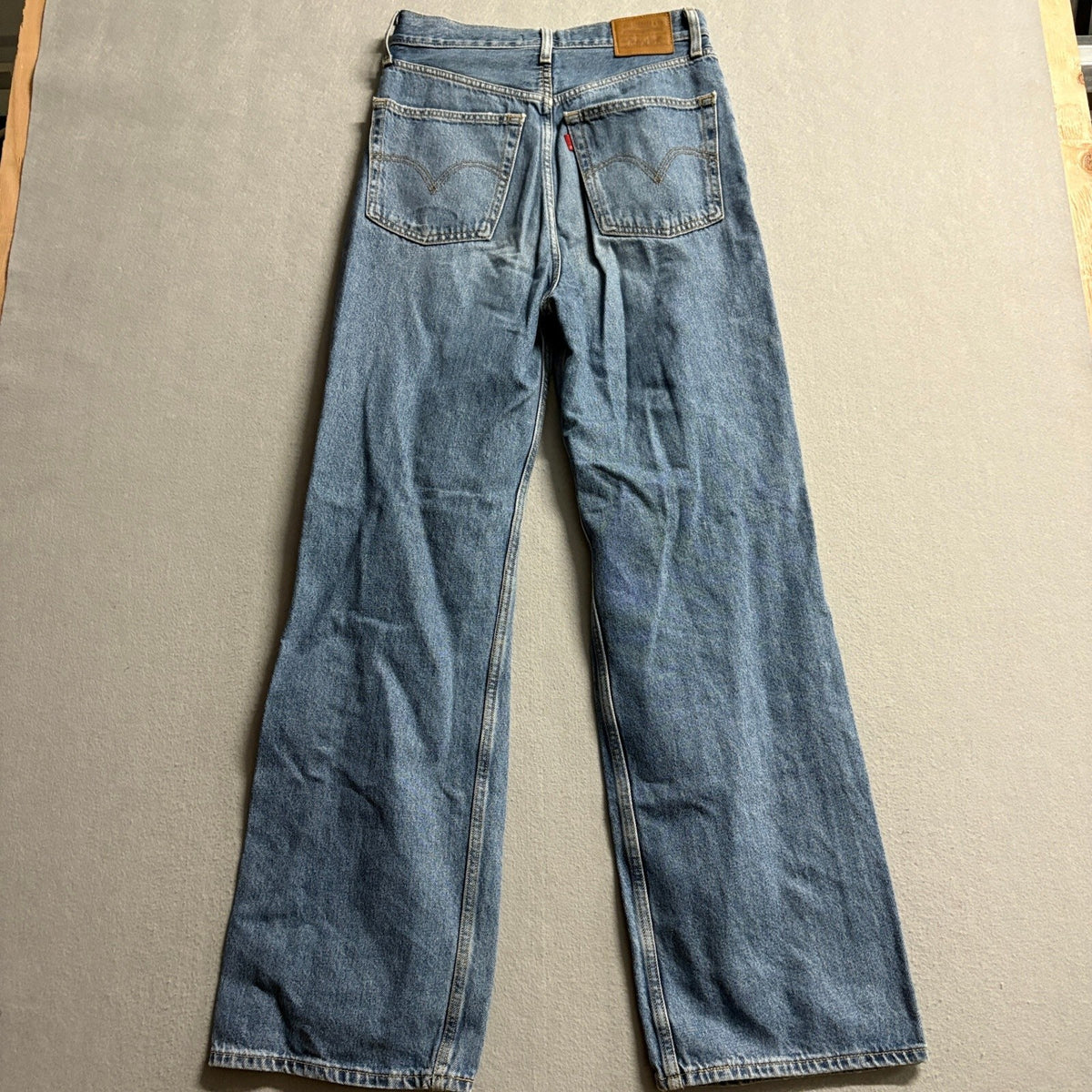 Levis Premium High Loose Jeans Womens 26 Blue Distressed Ripped Knee Wide Leg