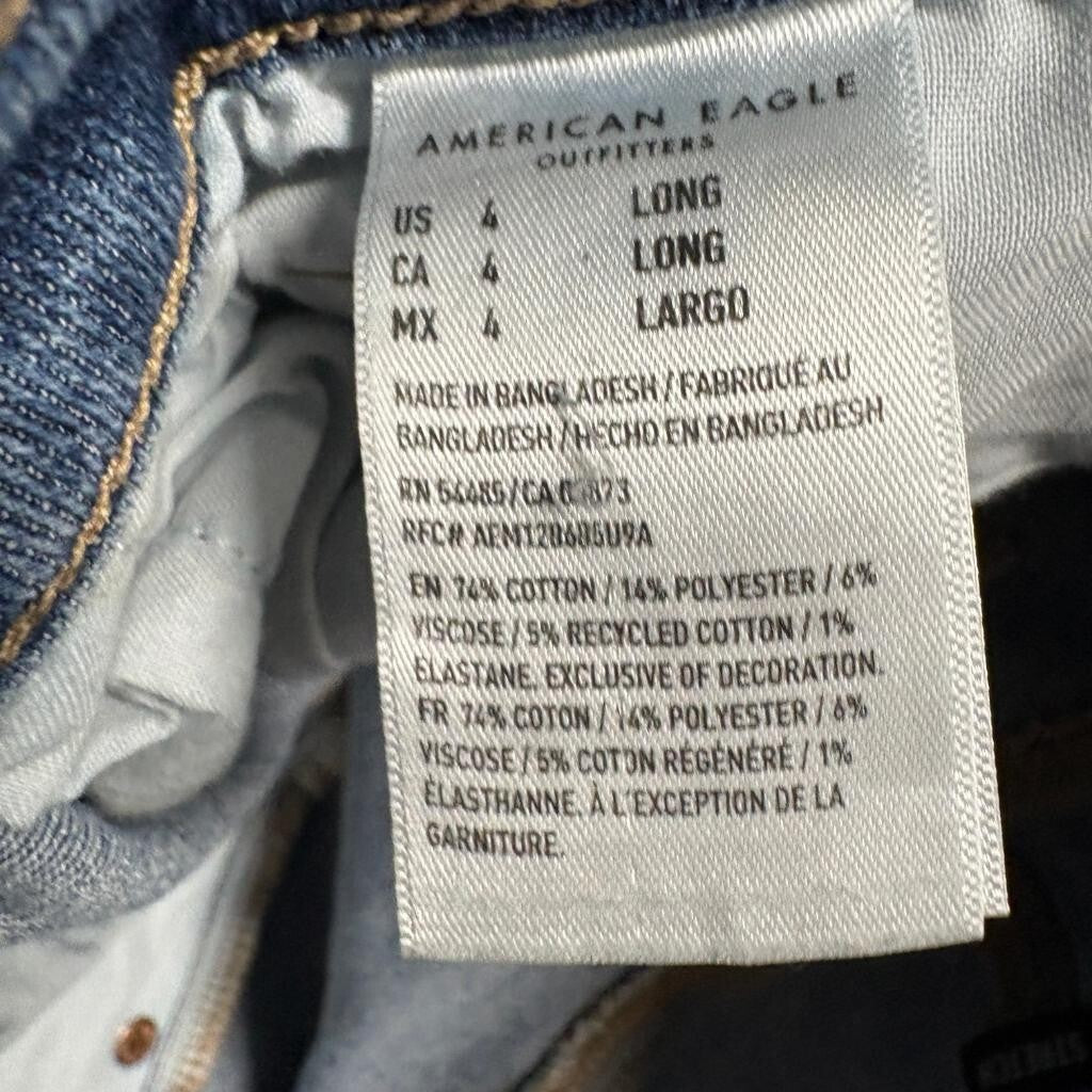 American Eagle Mom Jeans Womens Size 4 Long Blue Denim Stretch High Rise