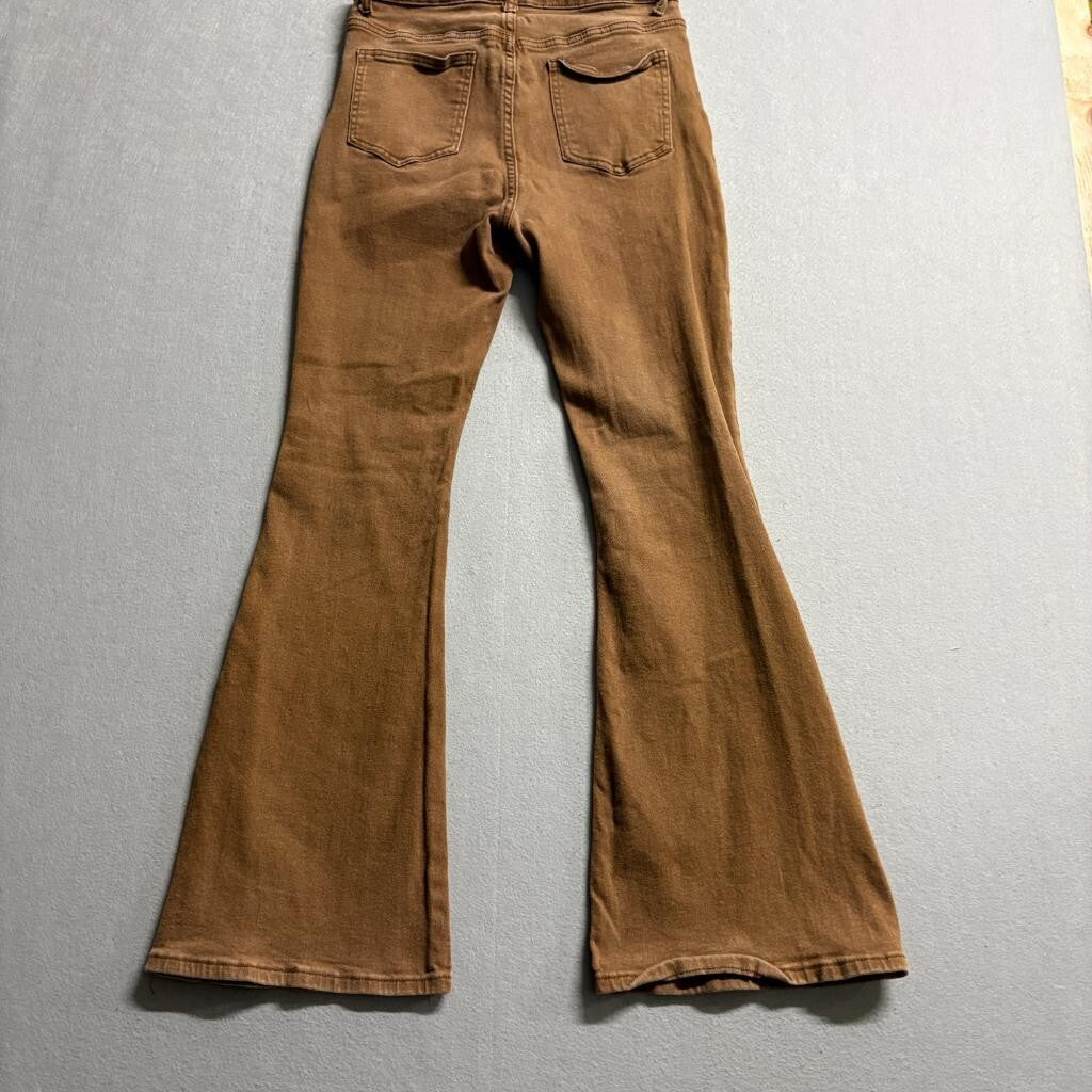 Shein Womens Flare Jeans Size M 6 Brown Denim Stretch High Rise Bell Bottoms