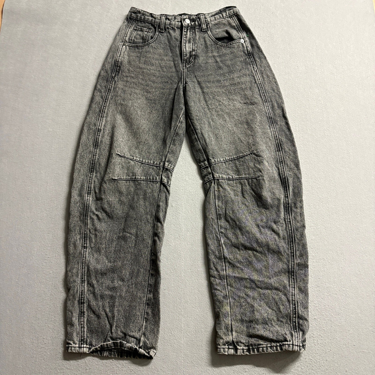 Simple Society Womens Acid Wash Wide Leg Barrel Jeans Black Gray Size 25x27