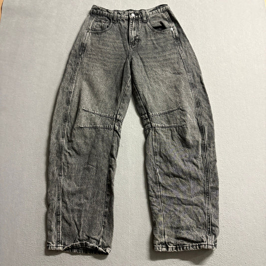 Simple Society Womens Acid Wash Wide Leg Barrel Jeans Black Gray Size 25x27
