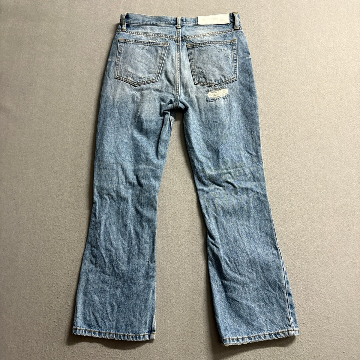 River Island Cropped Kickflare Jeans Womens US 2 UK 6R Distressed Blue Denim