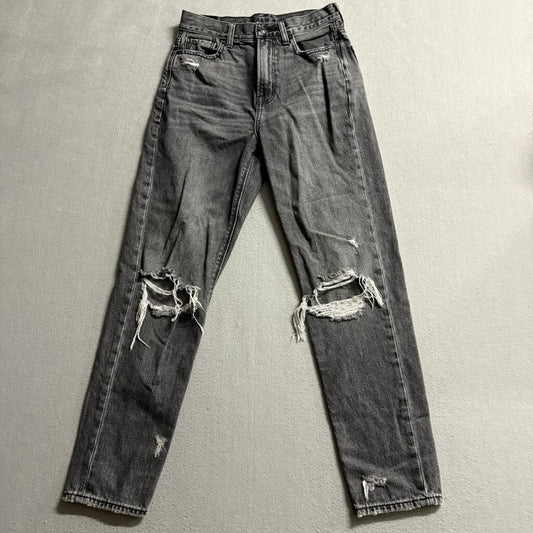 American Eagle Mom Jeans Womens Size 0 Gray Denim Distressed Ripped High Rise