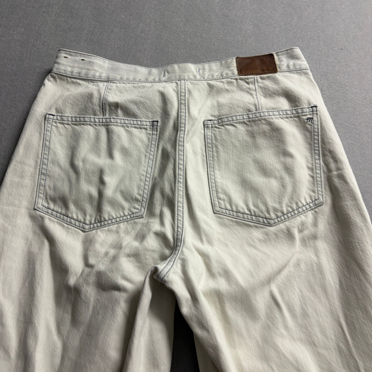 Madewell Tapered Wide Leg Jeans Womens 30 Off White Raw Hem 100% Cotton Denim