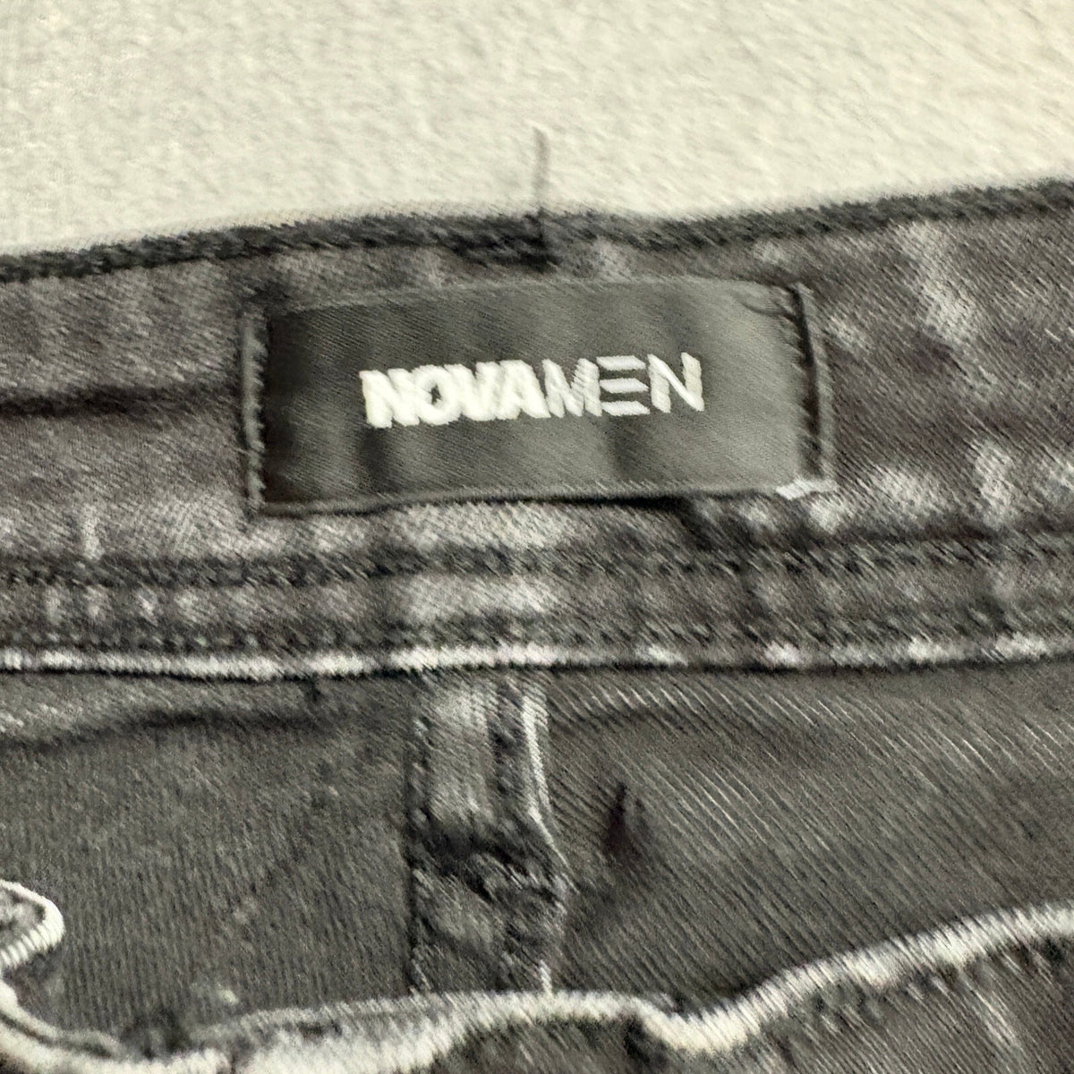 Fashion Nova Novamen Distressed Patchwork Jeans Mens 32 Black Stretch Denim