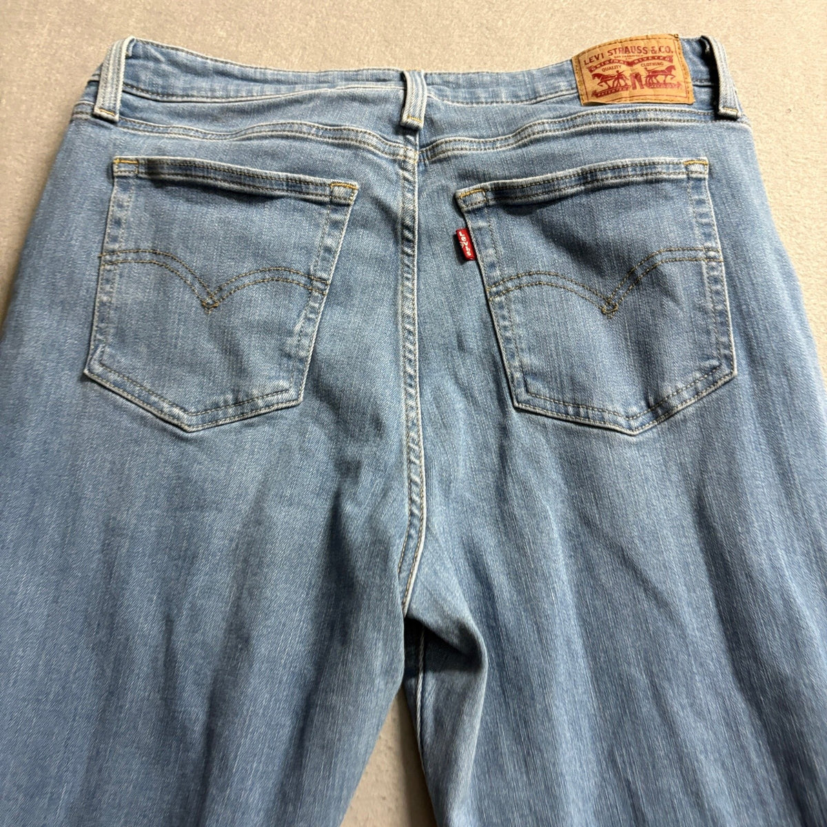 Levis 726 Flare Jeans Womens Size 33 Blue Denim Distressed Ripped Knee High Rise