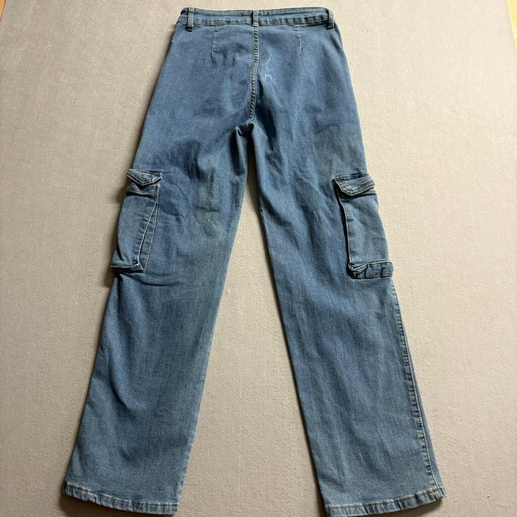 Between Us Women Cargo Jeans Size 9 Blue Denim High Rise Straight Leg Pants