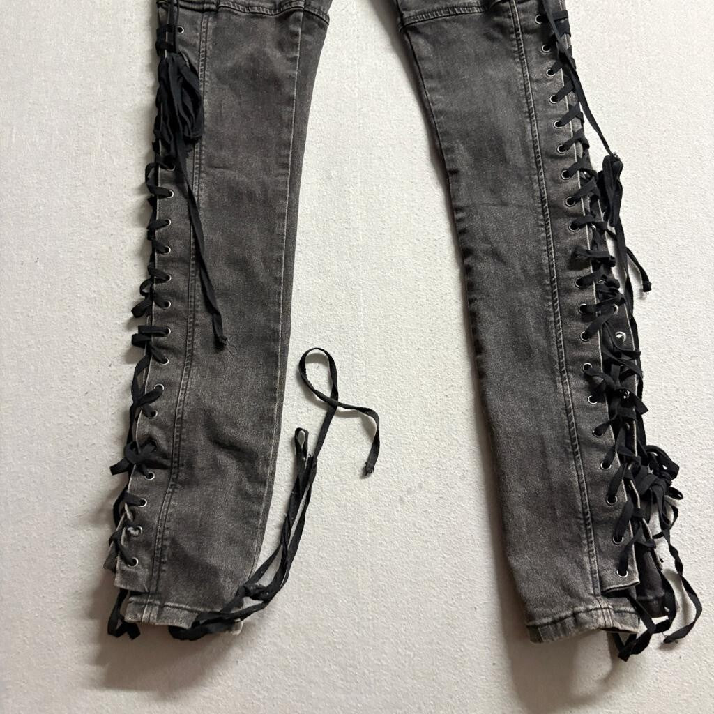 Fashion Nova Lace Up Side Jeans Womens Medium Black Denim Skinny High Rise
