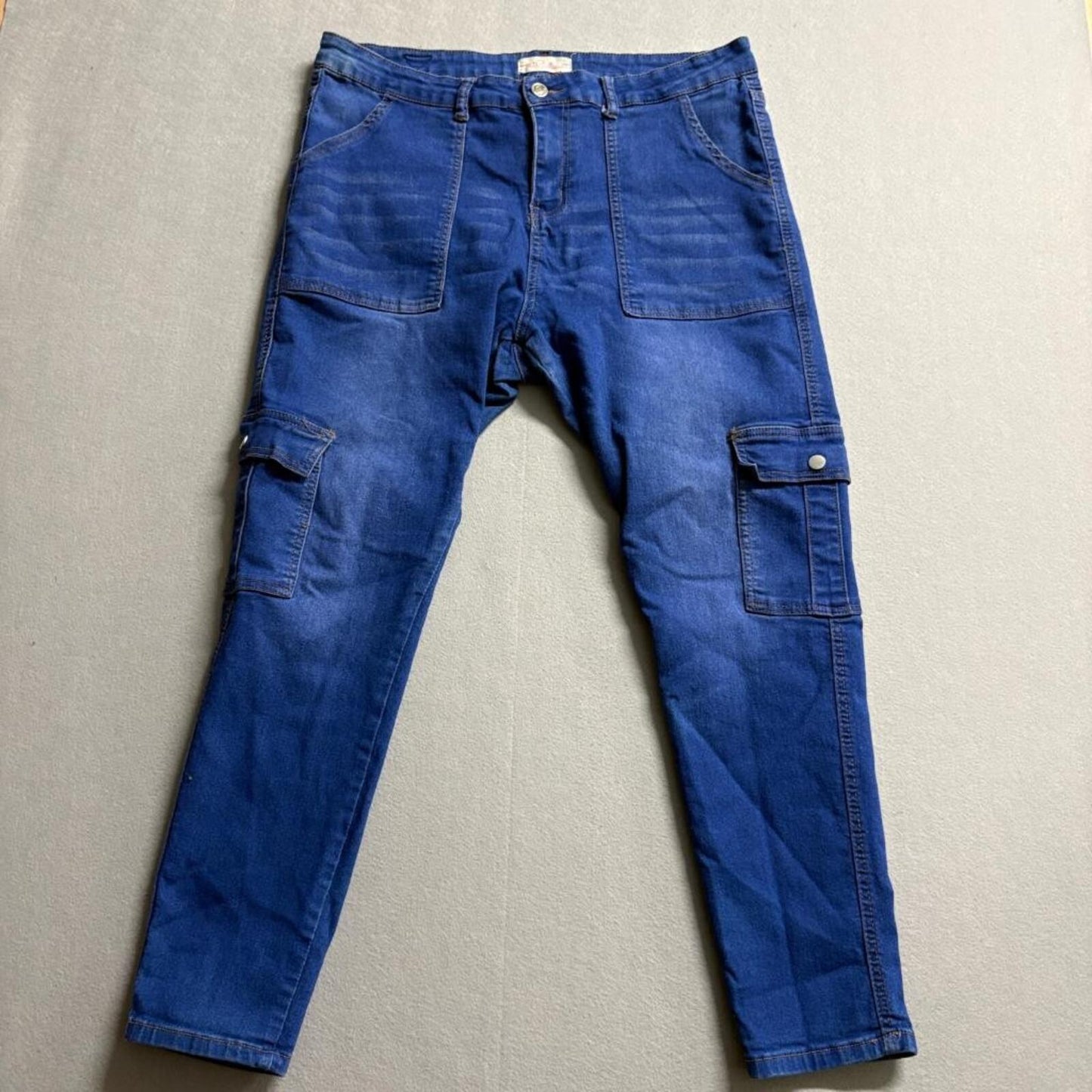 Red Bottoms Cargo Jeans Womens 18 Blue Stretch Denim Skinny Utility Pockets