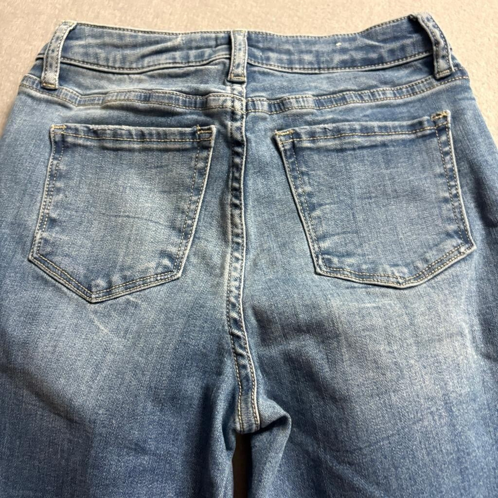 Wash Lab Denim Wide Leg Jeans Womens Size 24 Blue Raw Hem Side Slit High Rise
