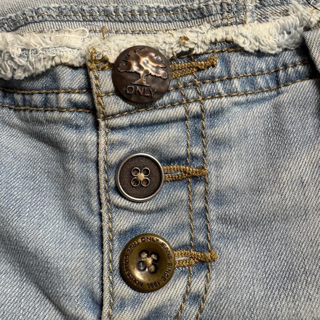 Only Jeans Womens 30 Light Wash Distressed Low Rise Skinny Lace Up Back Pocket