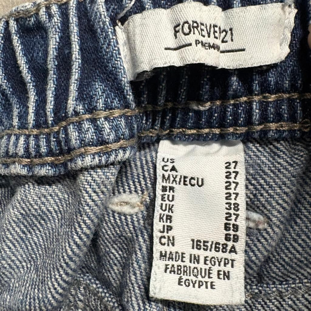 Forever 21 Premium Denim Cargo Jogger Pants Womens Size 27 Blue Utility Jeans