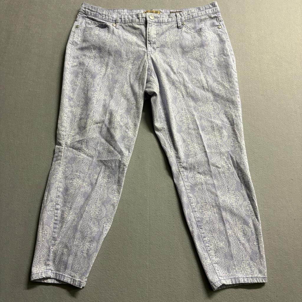 Nine West Vintage America Skinny Jeans Womens 16 Purple Paisley Matchstick Crop