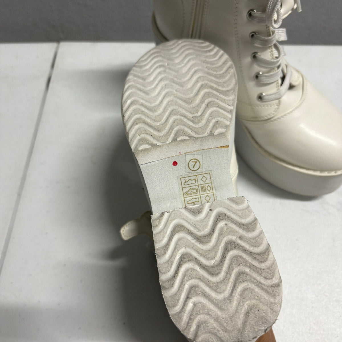 Platform Angel Wing Ankle Boots White Faux Leather Chunky High Heel Women Size