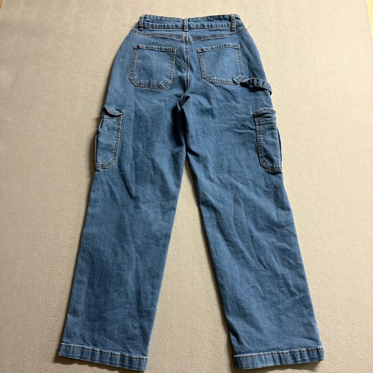 Wax Jean Collection Cargo Jeans Womens 1/25 Blue Denim Utility Carpenter Pants