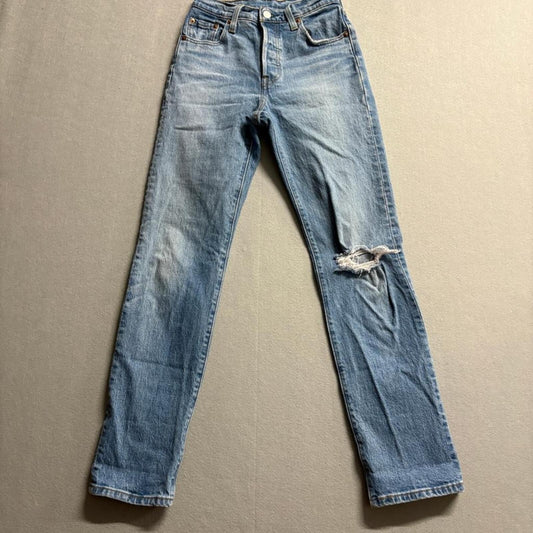 Levi's 501 Original Fit Jeans Womens W23 L30 Blue Denim Distressed Button Fly