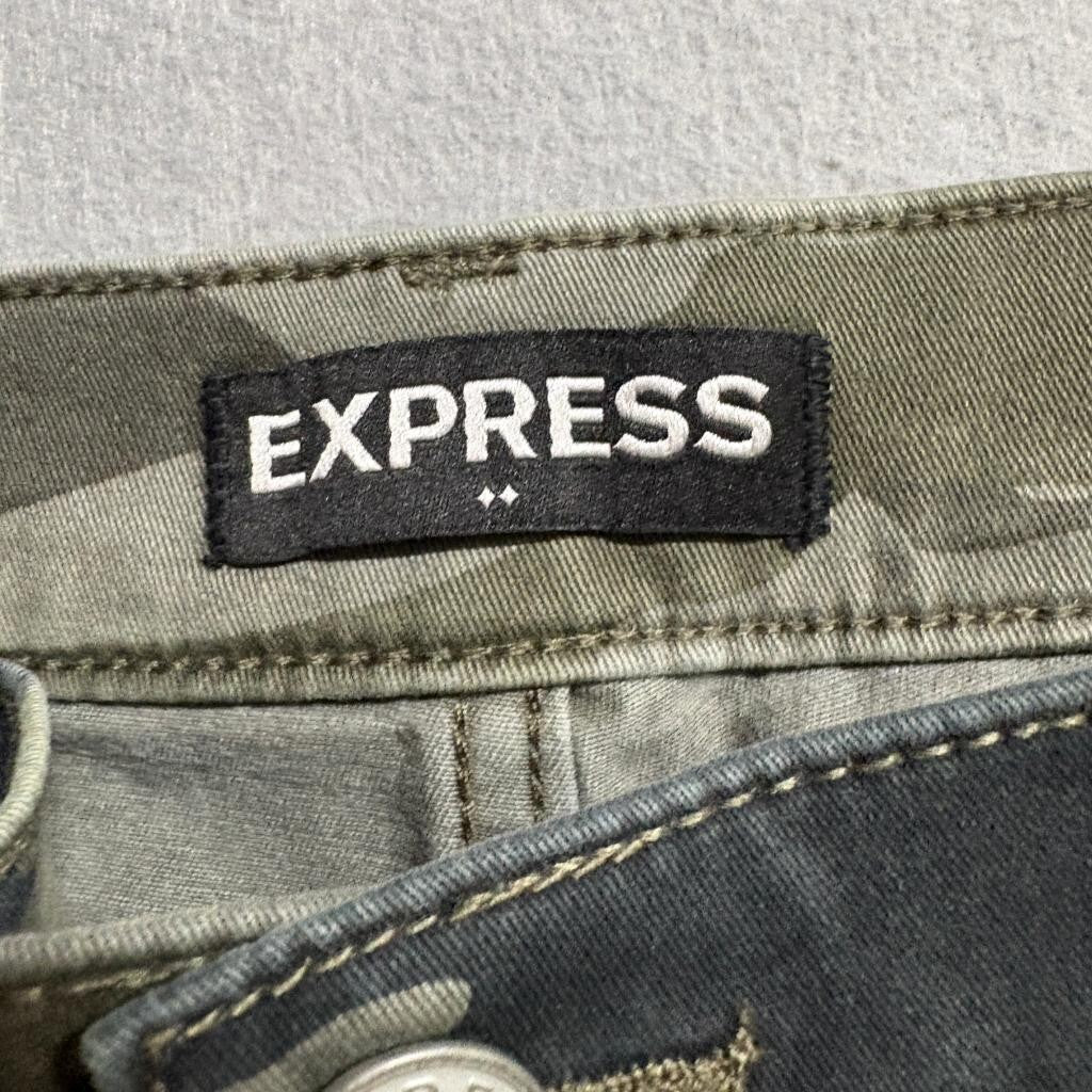 Express Jeans Womens 2 Green Camo Mid Rise Ankle Legging Raw Hem Stretch