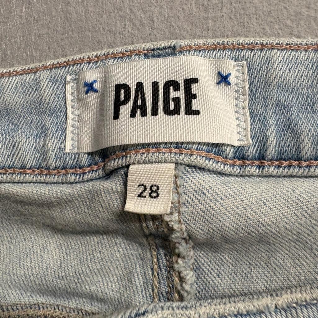 Paige Amber Slim Straight Jeans Womens Size 28 Light Wash Raw Hem Stretch Denim