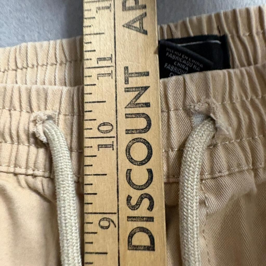 Forever 21 Men Jogger Pants Small Khaki Beige Cotton Blend Drawstring Elastic