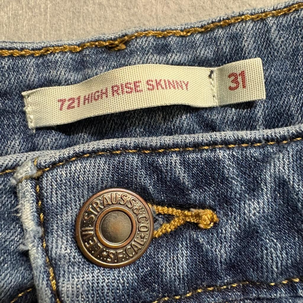 Levi's 721 High Rise Skinny Jeans Womens Size 31 Distressed Ripped Blue Denim