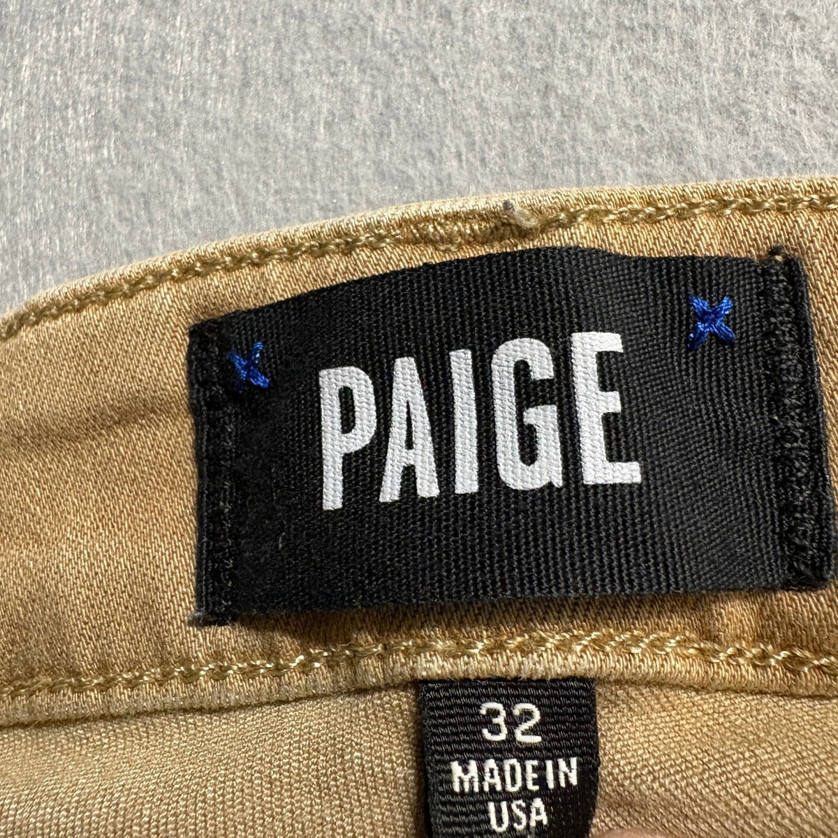 Paige Federal Slim Straight Jeans Mens 32 Tan Brown Stretch Denim Made in USA