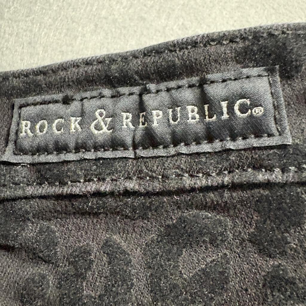 Rock & Republic Kashemiere Jeans Womens 14M Black Gray Leopard Print Skinny