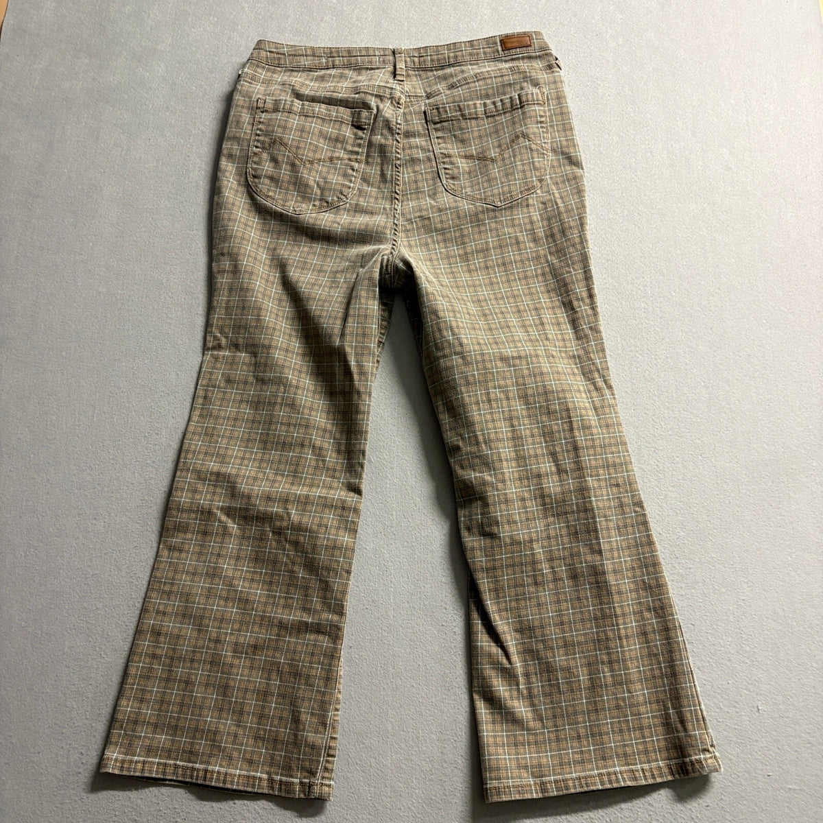 Cleo and Wolf Plaid Jeans Womens 33 Brown Ultra High Rise Kick Flare Stretch
