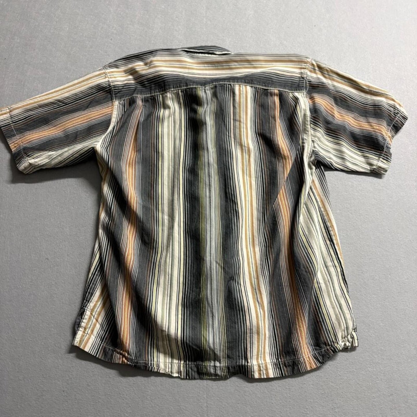 Tommy Bahama Shirt Mens Medium M Multicolor Striped 100% Silk Short Sleeve