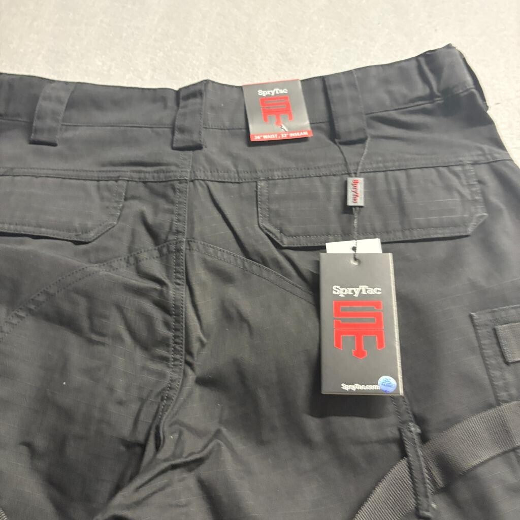 SpryTac Tactical Cargo Pants Mens 36x32 Black Ripstop MOLLE Straps New