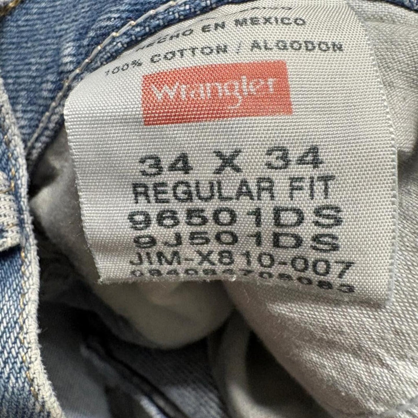 Wrangler Regular Fit Jeans Mens 34x34 Light Wash Blue Denim Straight Leg 96501DS