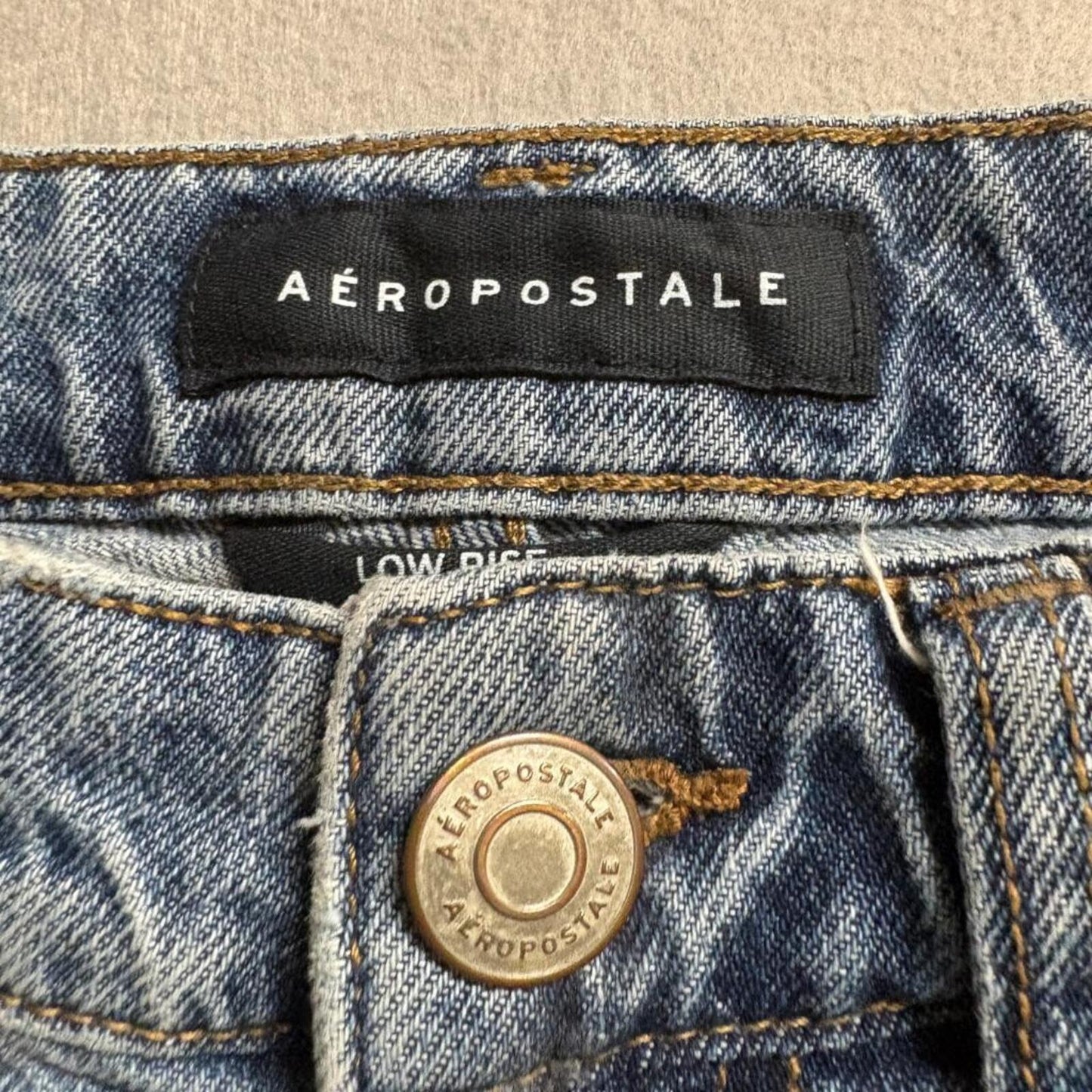 Aeropostale Low Rise 90s Baggy Jeans Womens 00 Reg Distressed Blue 100% Cotton