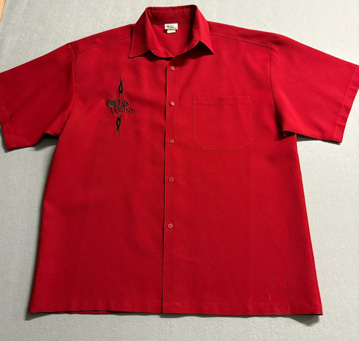 Cabo Wabo Cantina Button Up Shirt 2XL Fits Like 2XL Red USA Embroidered Casino