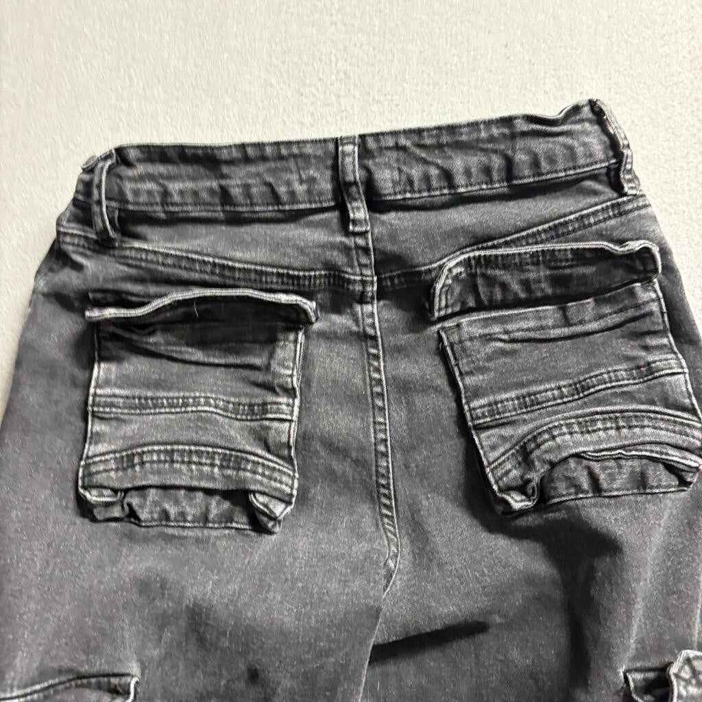 Fashion Nova Girls Size 3 Black Denim Cargo Jeans High Rise Utility Pockets