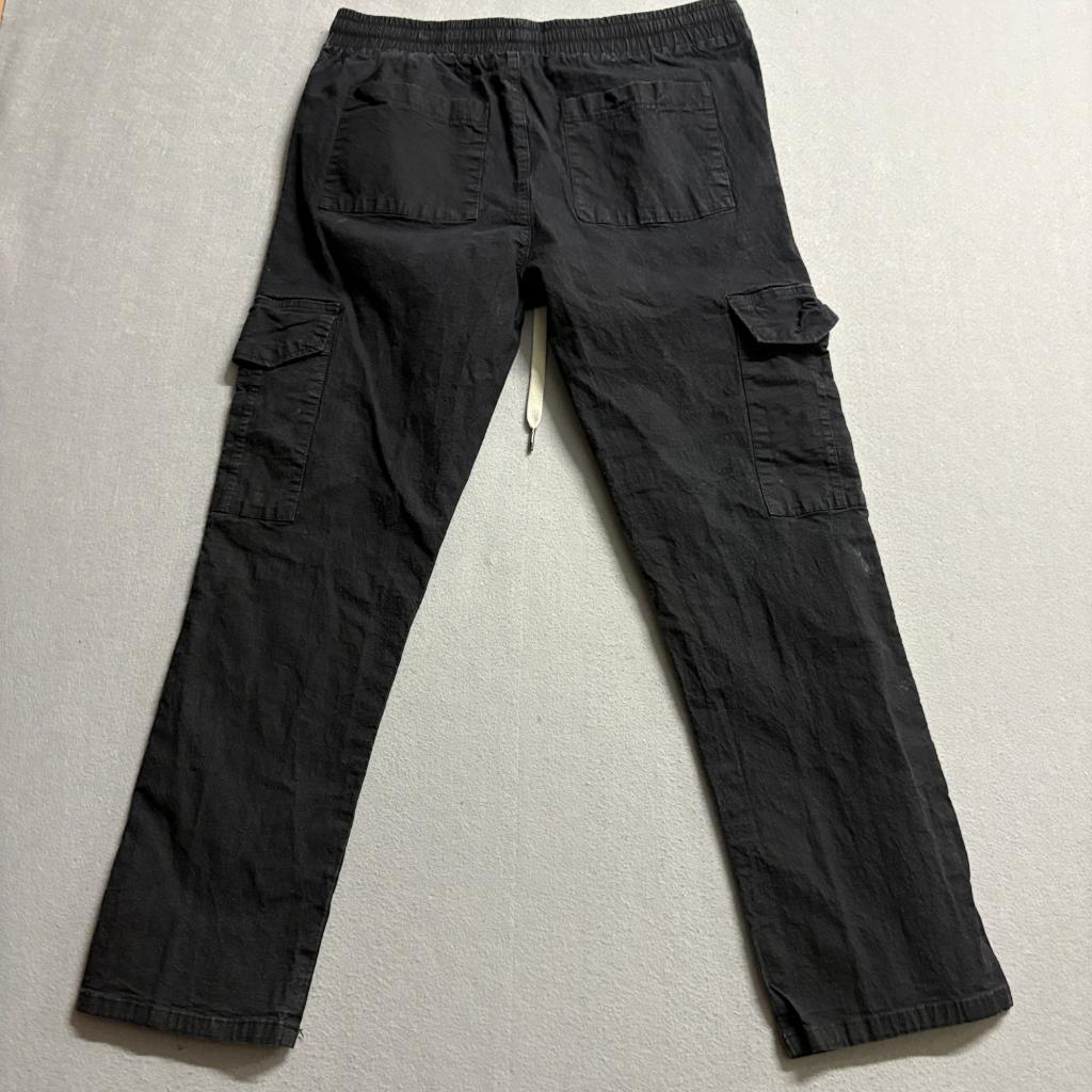 CDMG & Co Mens Cargo Pants Large Black Cotton Drawstring Elastic Waist Casual