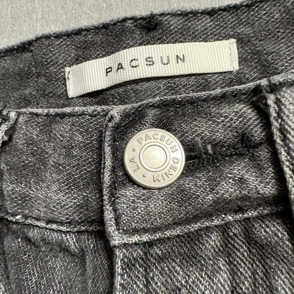 PacSun Dad Jean Womens 24 Gray Acid Wash Denim High Rise Straight Leg Side Slit
