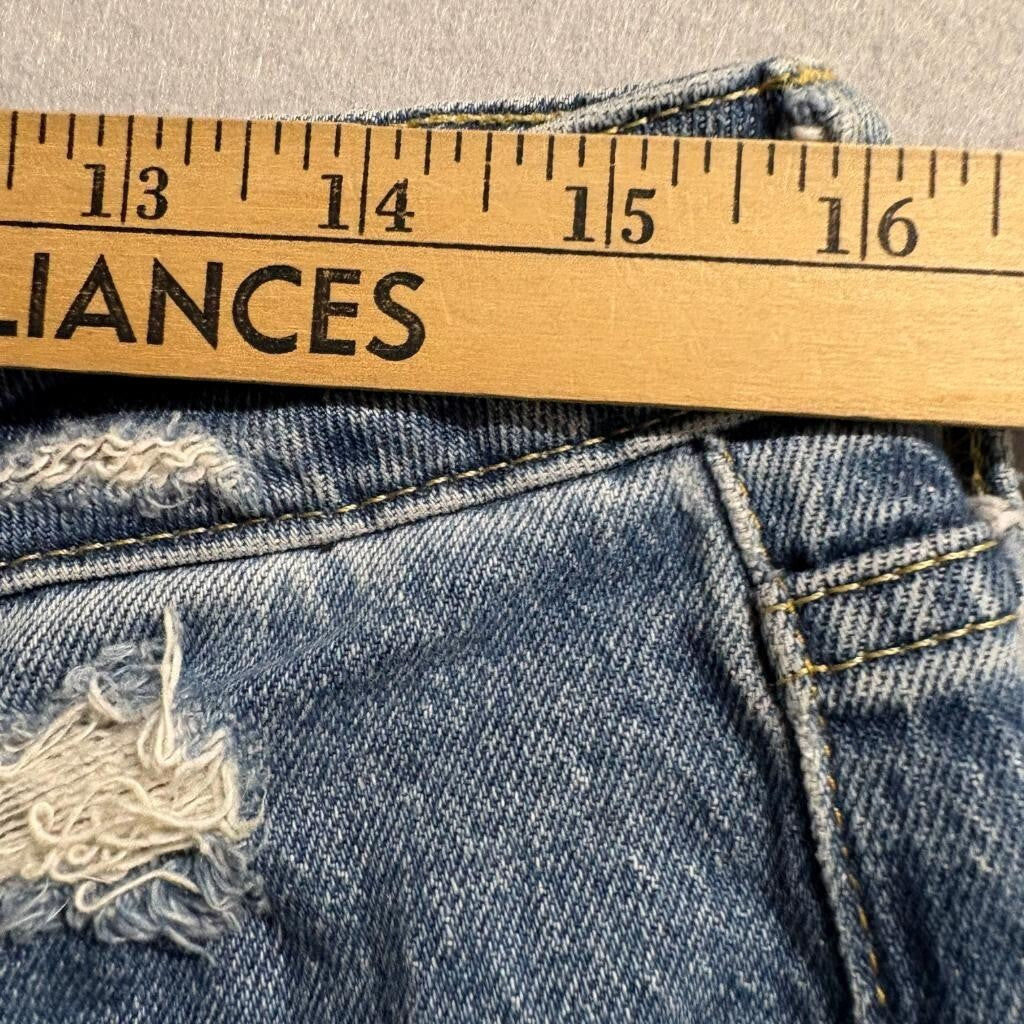 Free Assembly Distressed Straight Leg Jeans Womens Size 10 Blue Denim Raw Hem