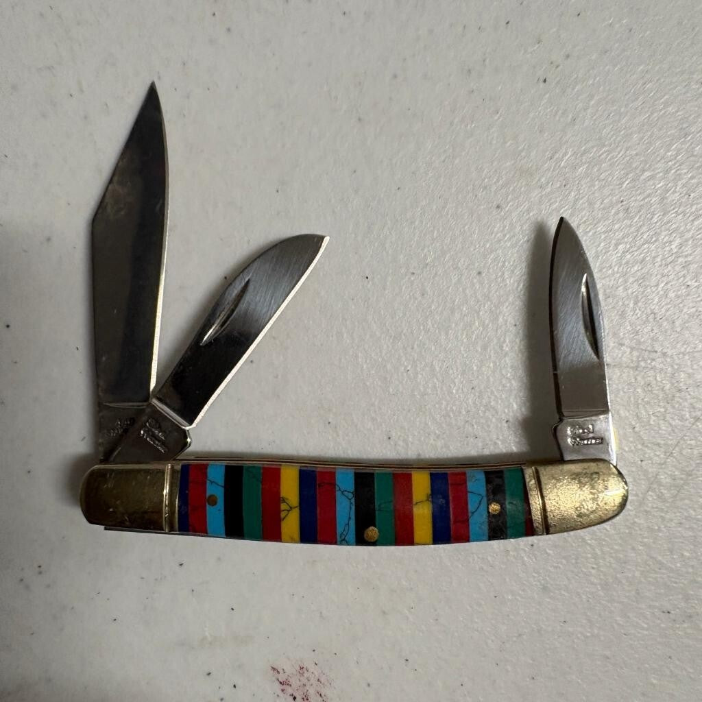 Steel Warrior 3 Blade Pocket Knife Multi Color Striped Handle 440 Stainless