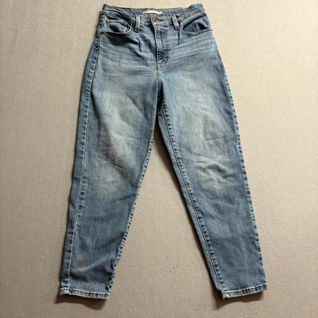 Levis High Waisted Mom Jeans Womens 28 Blue Stretch Denim Tapered Leg W28 L27