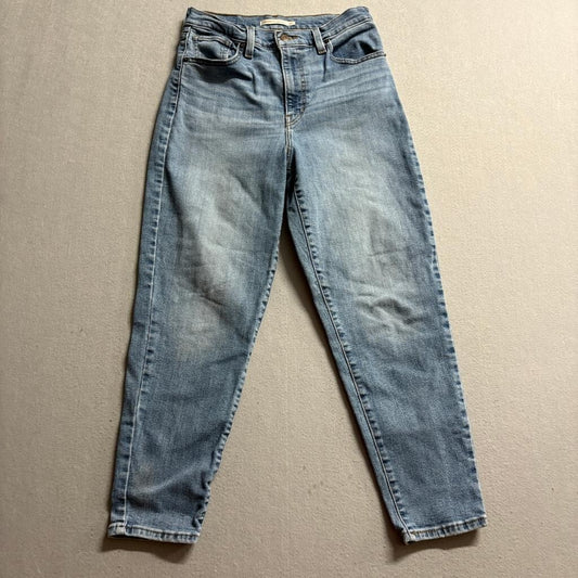 Levis High Waisted Mom Jeans Womens 28 Blue Stretch Denim Tapered Leg W28 L27